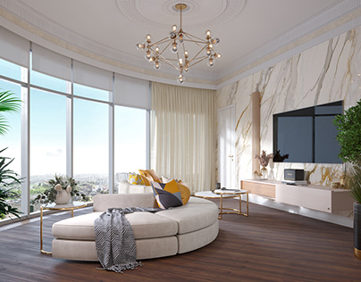 Living room in the apartment on the 28th floor