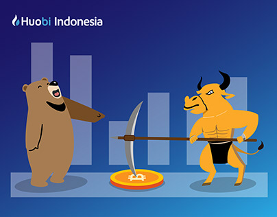 The bear is laughing and the bull is holding an axe