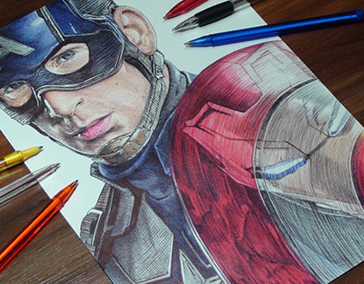 Captain America Ballpoint Pen Drawing 