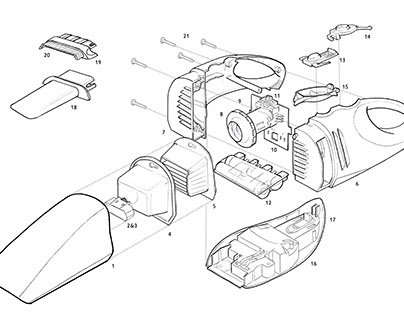 hand drawn exploded view