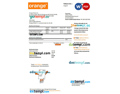 Poland Orange utility bill template in Word and PDF