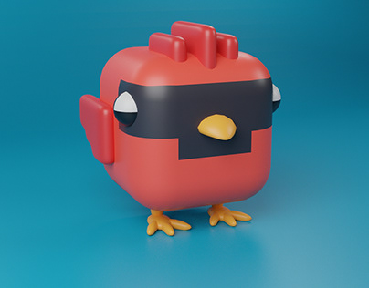 3D Cute cube red bird