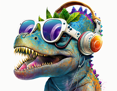 Graphic Dinosuar with headset