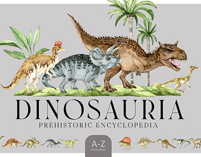 DINOSAURIA Watercolor Prehistoric encyclopedia