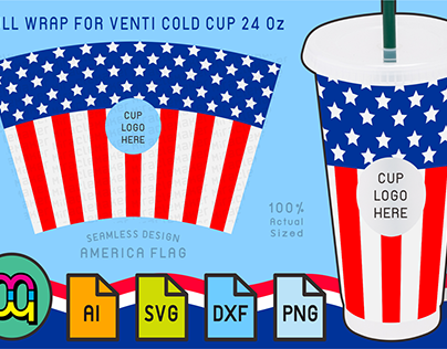 24oz Venti cold cup fullwrap America flag
