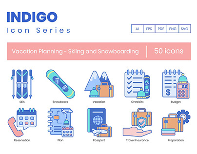 50 Vacation Planning - Skiing and Snowboarding Ico