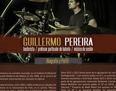 Press Kit para baterista Guillermo Pereira