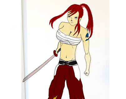 Erza in fighting stance - from sketchbook to digital