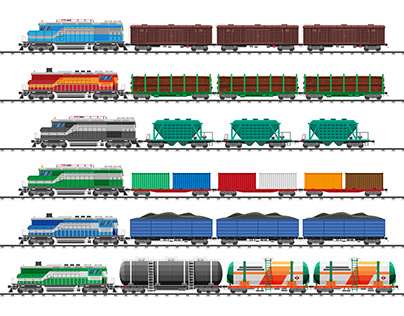 Set Of Train Cargo Wagons, Cisterns, Tanks And Cars.