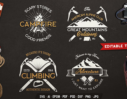 Outdoors Adventure Logos Set, Retro Camp Badges