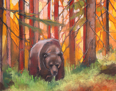 "Morning in the taiga", pastel