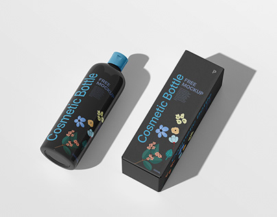 Free Cosmetic Bottle with Box Mockup