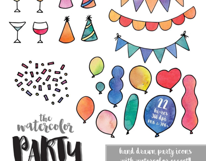 Party Icons with Watercolor Effect