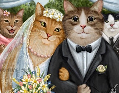 Cat wedding. Cat groom and cat bride. wedding card