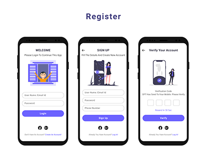 Login and Register Screen for mobile