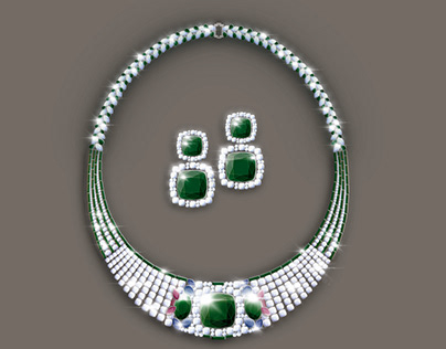 Emerald Cushion Necklace Set