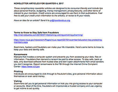 Quarterly Newsletter Articles