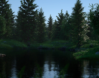 Forest with small lake