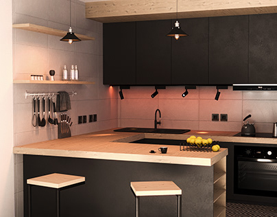 Black/wood minimalistic kitchen