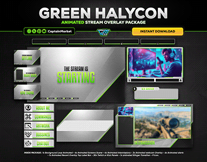 GREEN ANIMATED STREAM OVERLAY PACK | TWITCH OVERLAY