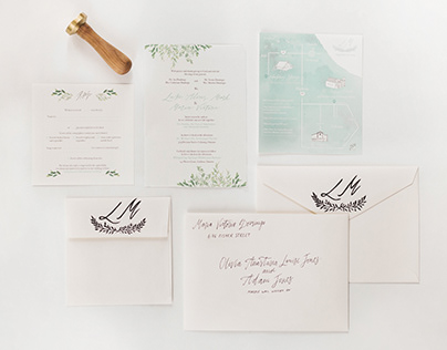 Illustrated invitation Set, stamp and wax seal