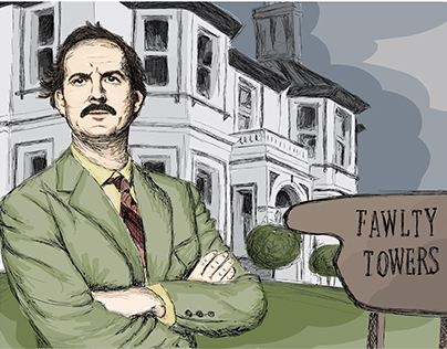 Illustration of John Cleese in Fawlty Towers