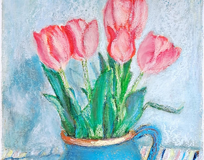 Tulips in a clay pot