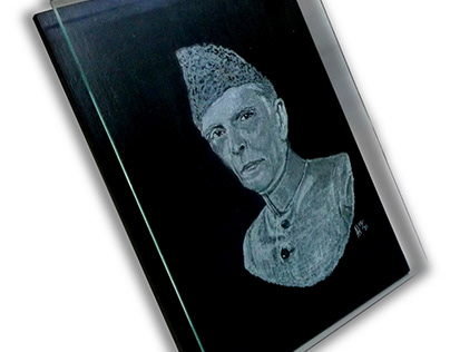 Quaid-e-Azam Portrait Glass Engraving