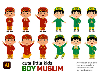 Cute Little Kids Boy Muslim Vector Pack