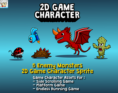 5 Enemy Monsters 2D Game Character Sprite