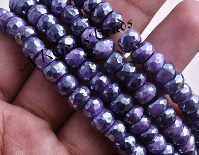 Blue Moonstone Coated Silverite Faceted Rondelle Beads
