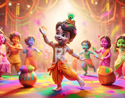 Lord Krishna Playing Holi