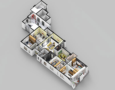 Detailed Axonometric 4 bedroom apartment 3D model