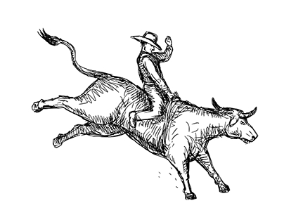 Bull Riding Rodeo Cowboy Drawing