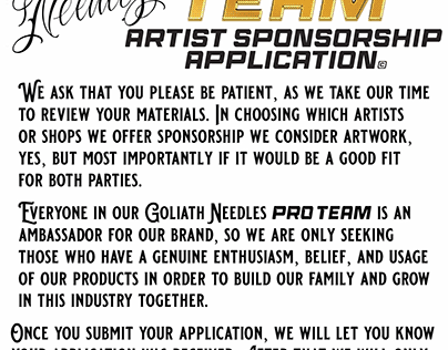 Goliath Needles Pro Team Sponsorship Application