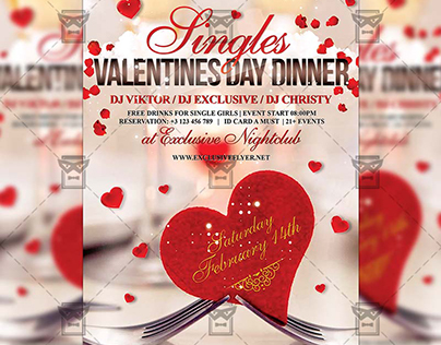 Singles Valentines Day Dinner - Seasonal A5 Flyer