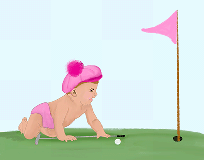 Painting Of Golf Baby Girl Sweet Caddy