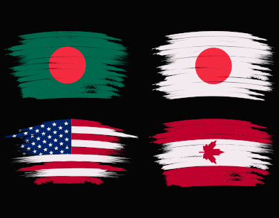 Bangladesh, Canada, Germany, Usa flag with art brush