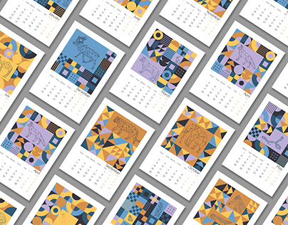 Design of calendar 2023 with Bauhaus-style patterns.