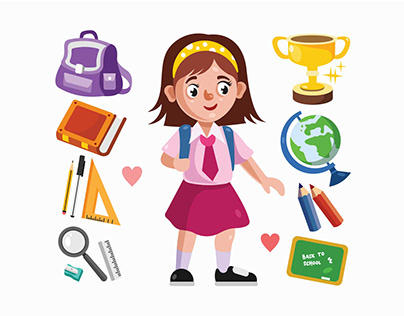 Girl Student and School Supplies Illustration