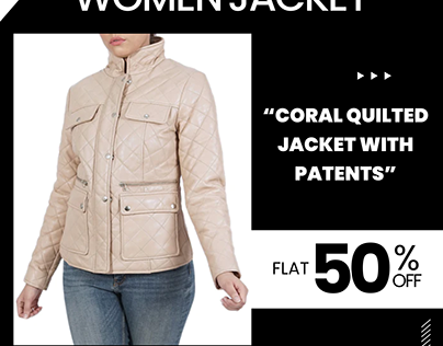 Women’s Coral Quilted Jacket with Patent Accents