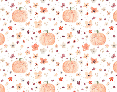 Watercolour Pumpkin and flowers Pattern Design