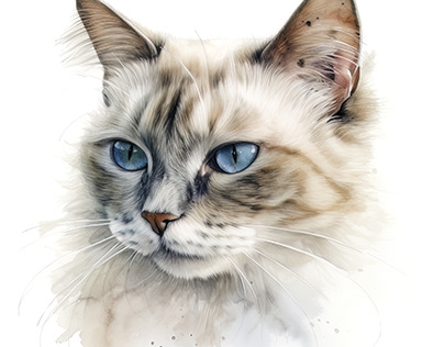 Korn Ja Cat Portrait Watercolor Painting