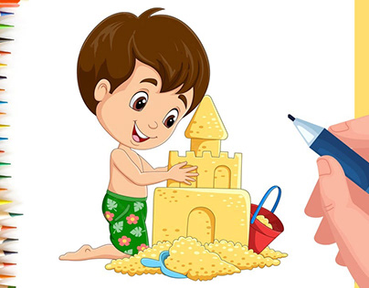 Easy Drawing of Boy making sand castle