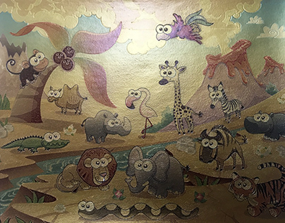 Wallpaper children's Gold Dimense funny animals