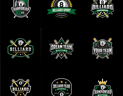 Set of Billiard Emblems, Badges and Designs.