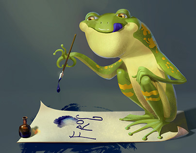 Character Design: A Frog and Calligraphy