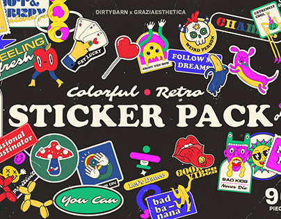 Colorful and Retro Sticker Pack - 90 Pieces