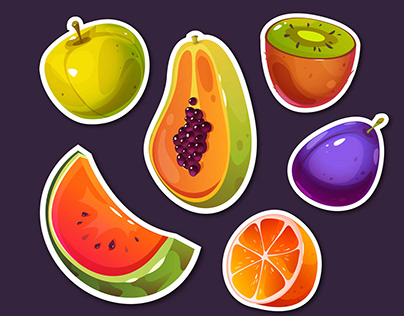Stickers. Food illustrations. Vector fruits