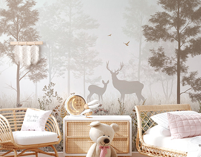 Fawns in a forest clearing Wallpaper